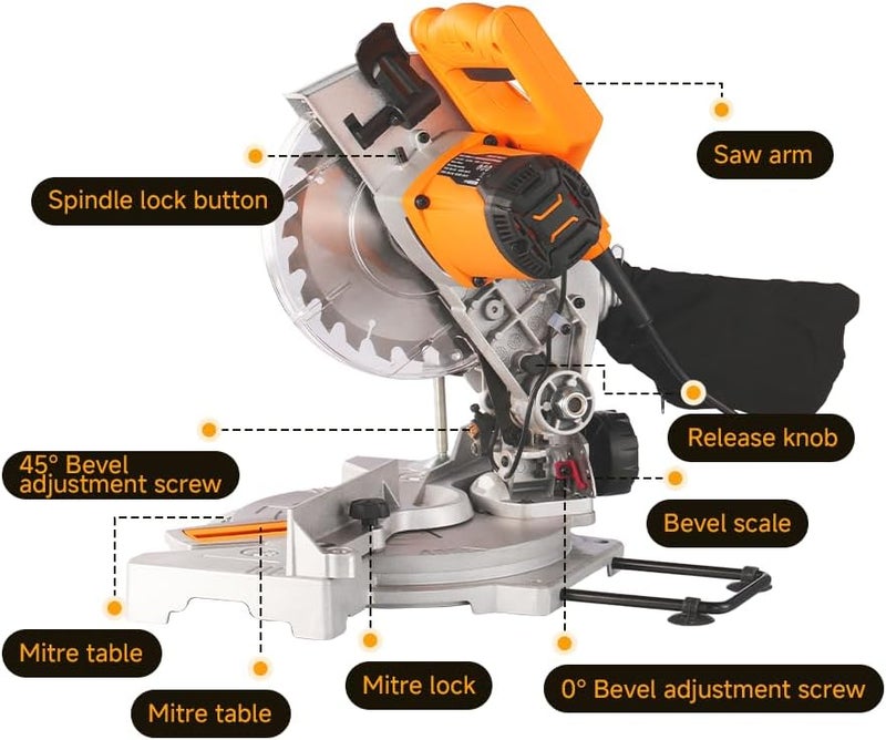 HOTECHE 7-1/4-Inch Miter Saw 7.5A Compound Single Bevel Chop Saw with Laser and Blade for Wood and Metal Working - Image 3